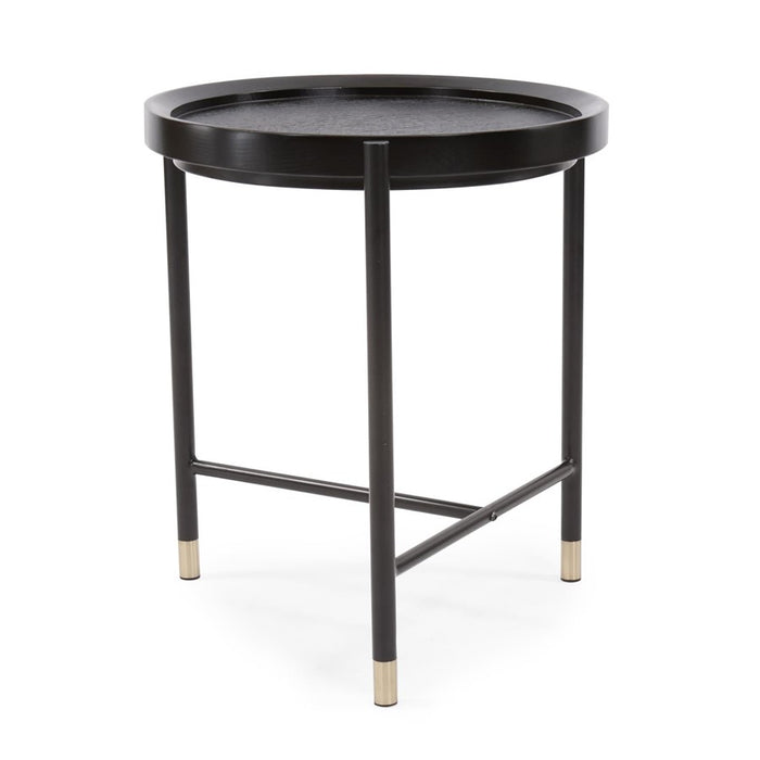 Howard Elliott Soho Round Side Table, Dark Ash/Brass