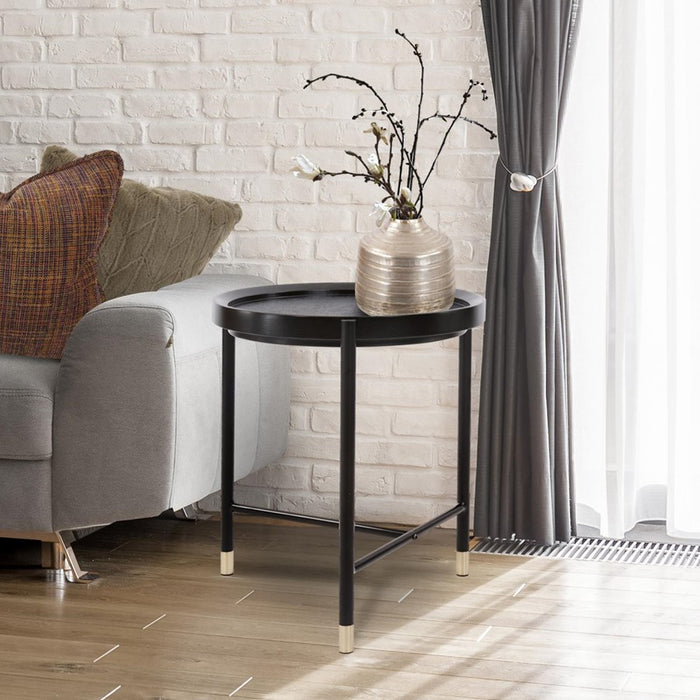 Howard Elliott Soho Round Side Table, Dark Ash/Brass