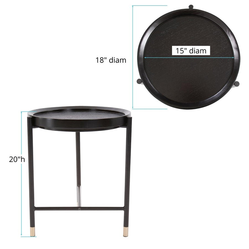 Howard Elliott Soho Round Side Table, Dark Ash/Brass