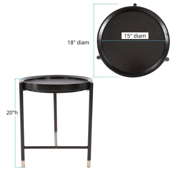 Howard Elliott Soho Round Side Table, Dark Ash/Brass