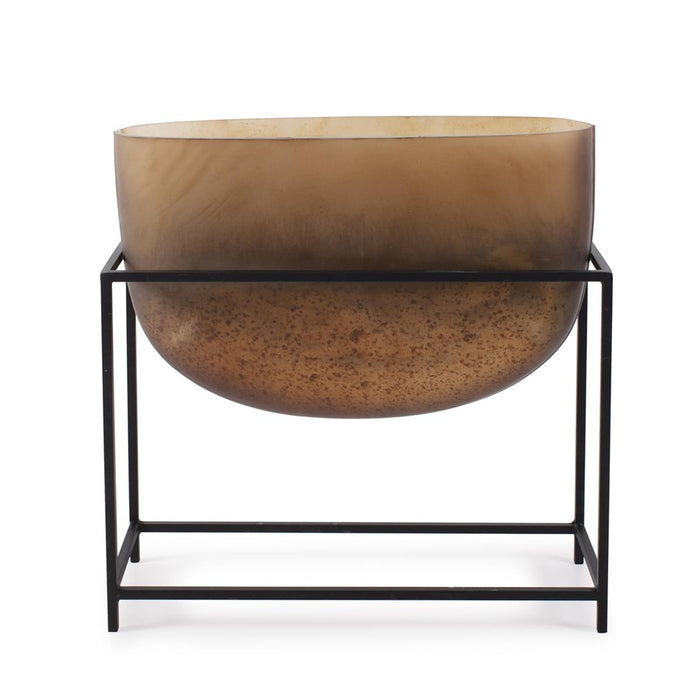 Howard Elliott Bronze Euler 13" Wide Mouth Vase/Black Iron, Brown/Black - 41087