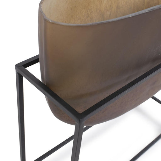 Howard Elliott Bronze Euler 13" Wide Mouth Vase/Black Iron, Brown/Black