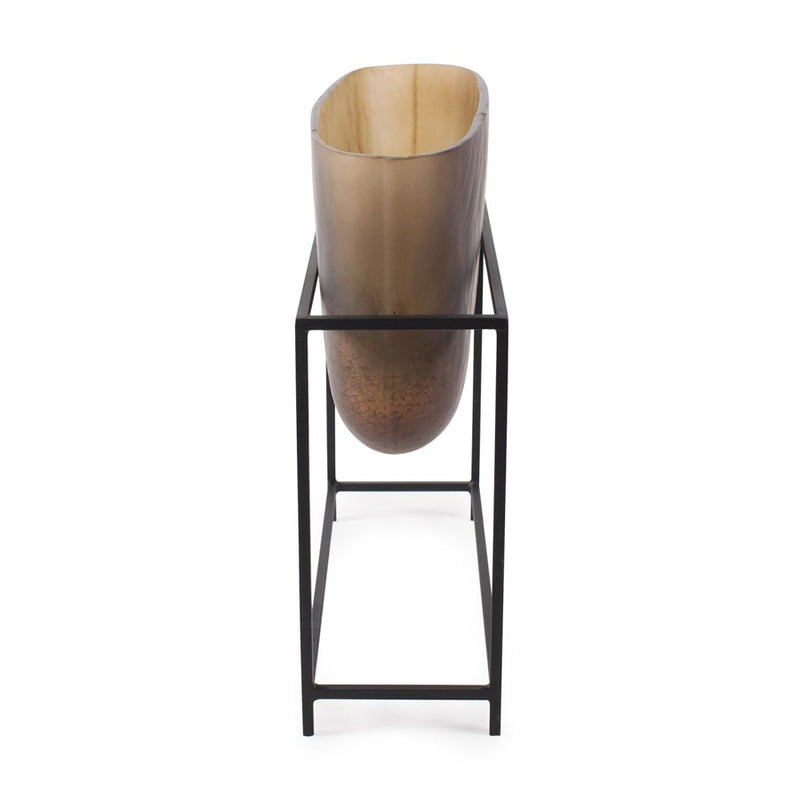 Howard Elliott Bronze Euler 13" Wide Mouth Vase/Black Iron, Brown/Black