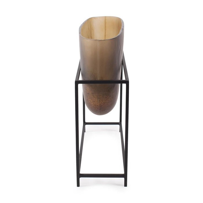 Howard Elliott Bronze Euler 13" Wide Mouth Vase/Black Iron, Brown/Black