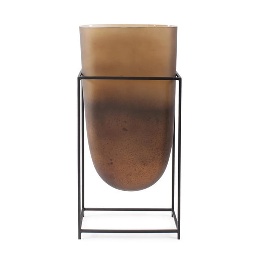 Howard Elliott Bronze Euler Vase with Black Iron Stand/Tall, Brown/Black - 41088