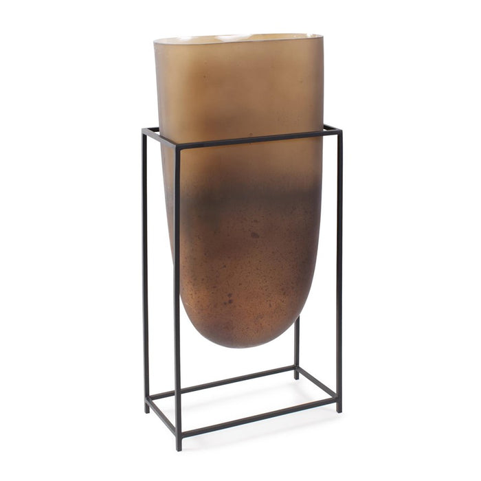 Howard Elliott Bronze Euler Vase with Black Iron Stand/Tall, Brown/Black