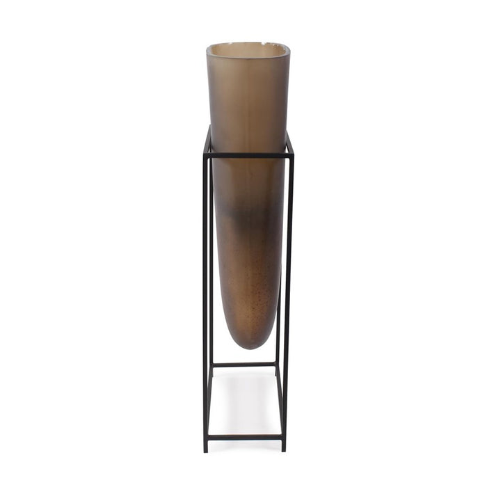 Howard Elliott Bronze Euler Vase with Black Iron Stand/Tall, Brown/Black