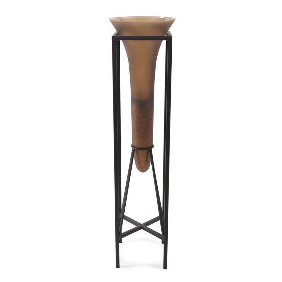 Howard Elliott Bronze Euler Drop Vase/Iron Stand/Large, Brown/Black - 41089