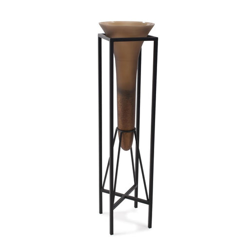 Howard Elliott Bronze Euler Drop Vase/Iron Stand/Large, Brown/Black