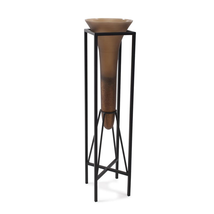 Howard Elliott Bronze Euler Drop Vase/Iron Stand/Large, Brown/Black