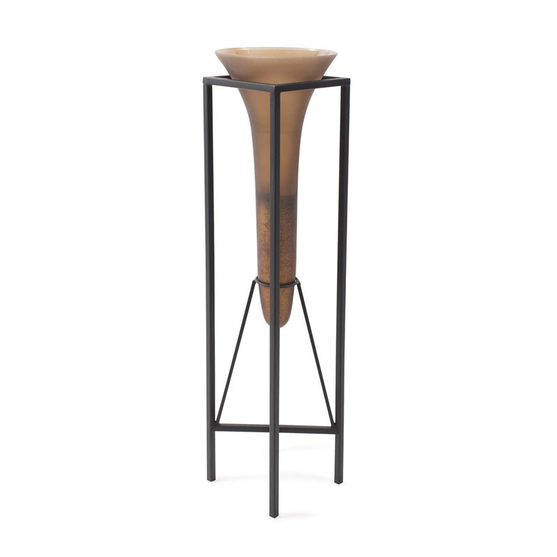 Howard Elliott Bronze Euler Drop Vase/Iron Stand/Large, Brown/Black