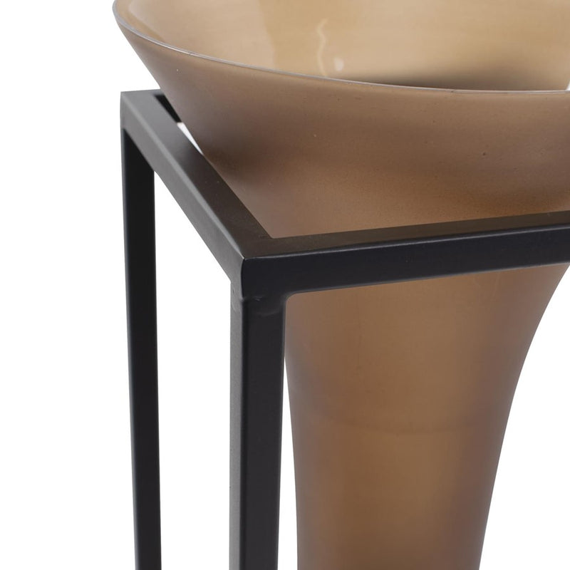 Howard Elliott Bronze Euler Drop Vase/Iron Stand/Large, Brown/Black