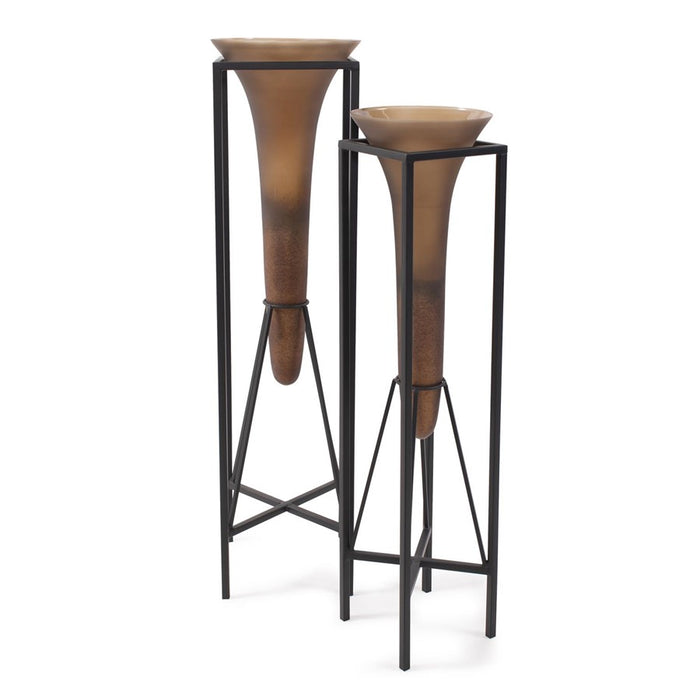 Howard Elliott Bronze Euler Drop Vase/Iron Stand/Large, Brown/Black