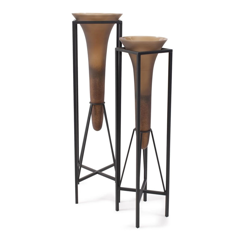 Howard Elliott Bronze Euler 36" Drop Vase/Black Iron/XL, Brown/Black
