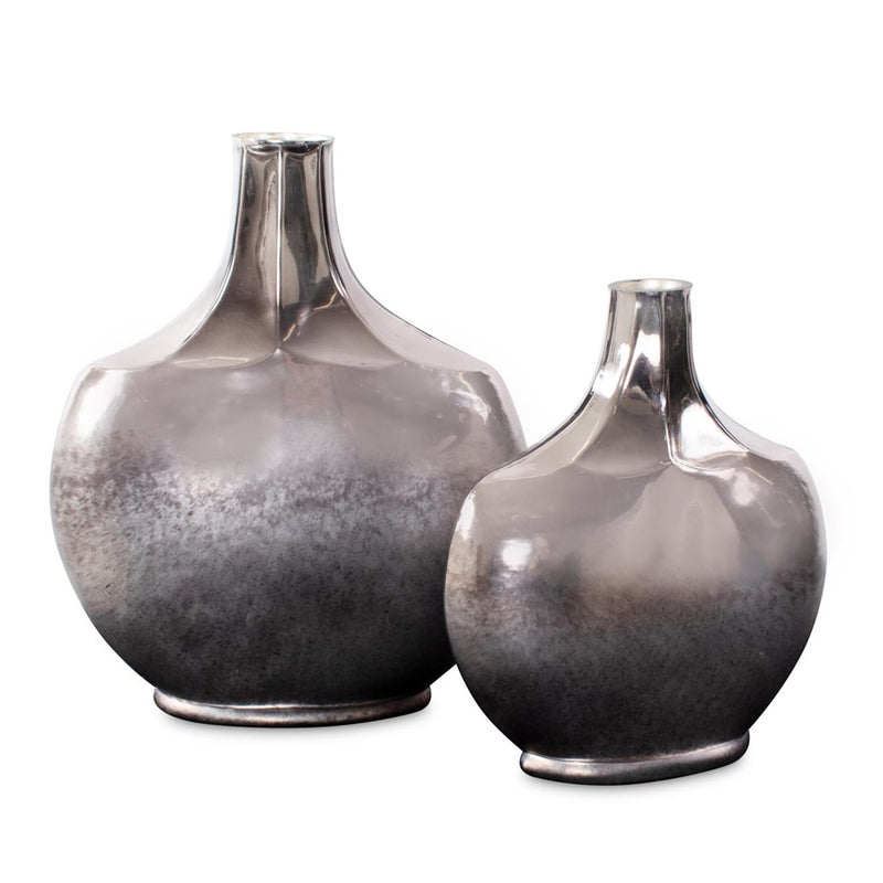 Howard Elliott Advik Polished Silver Vase/Tall, Black