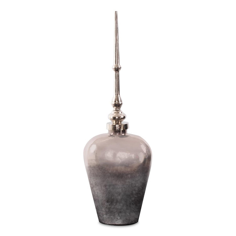 Howard Elliott Venetia Ebony Glass Bottle/Alum Spired Lid/Short, Nickel - 41093