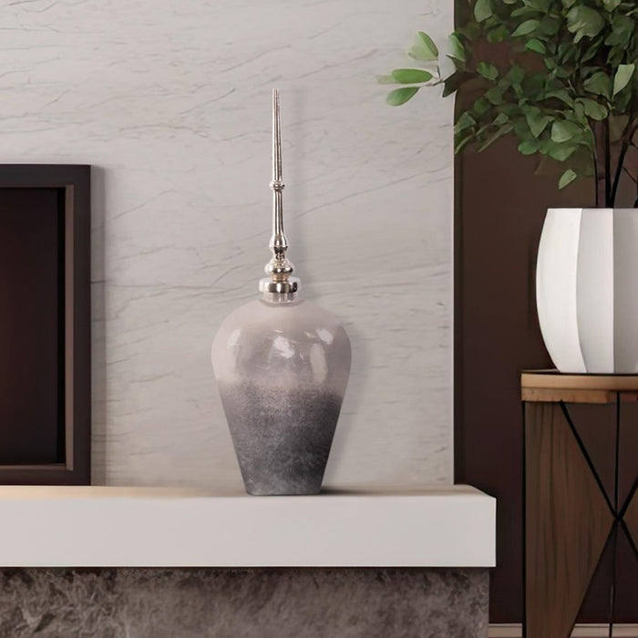 Howard Elliott Venetia Ebony Glass Bottle/Alum Spired Lid/Tall, Nickel