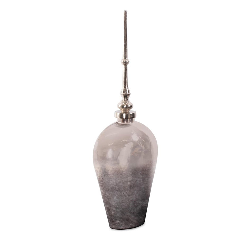 Howard Elliott Venetia Ebony Glass Bottle/Alum Spired Lid/Tall, Nickel