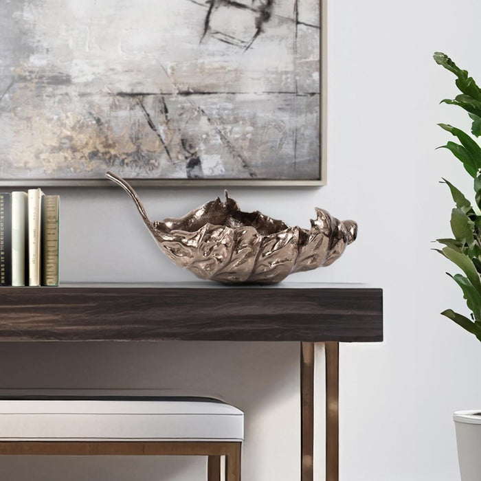 Howard Elliott Aspen Leaf Cast Aluminum Bowl, Brass