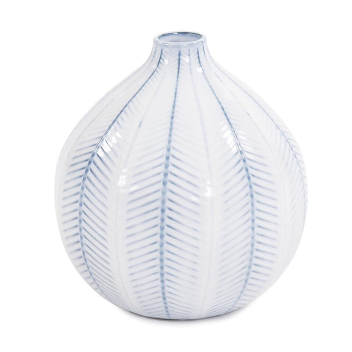 Howard Elliott Chevron Ceramic Globe Vase Small, Blue/White - 42043