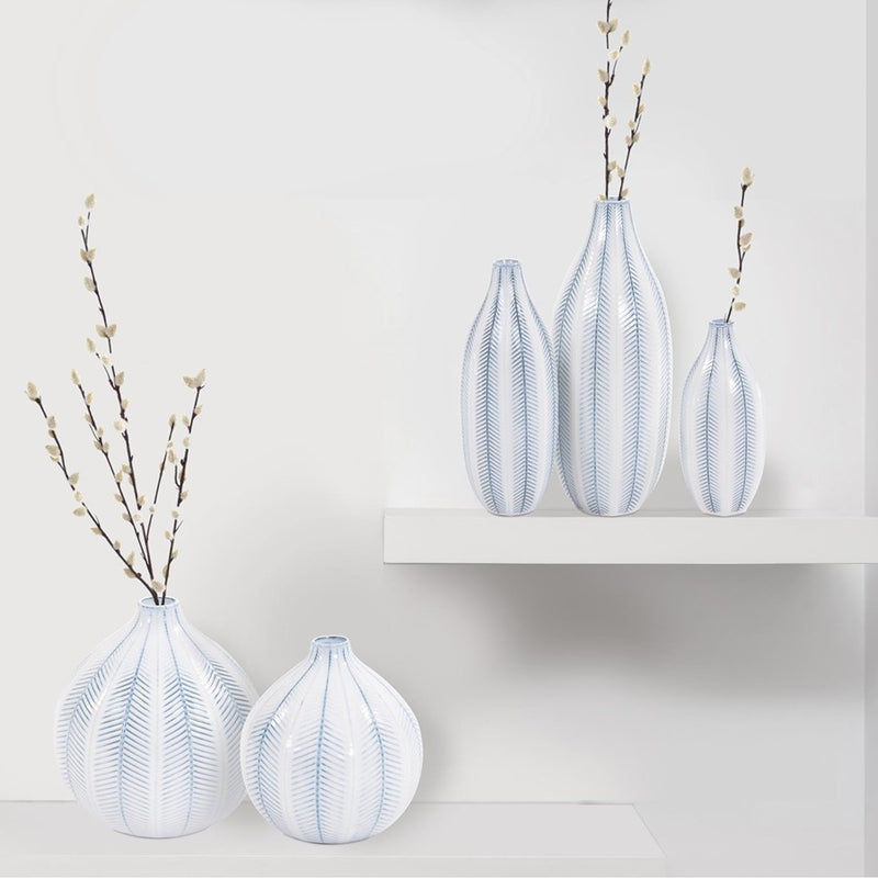 Howard Elliott Chevron Ceramic Globe Vase Small, Blue/White