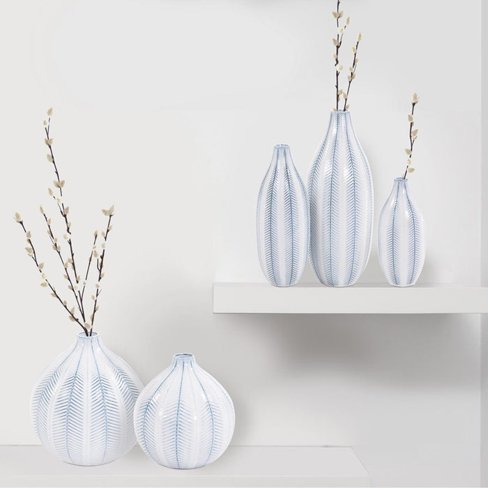 Howard Elliott Chevron Ceramic Globe Vase Small, Blue/White
