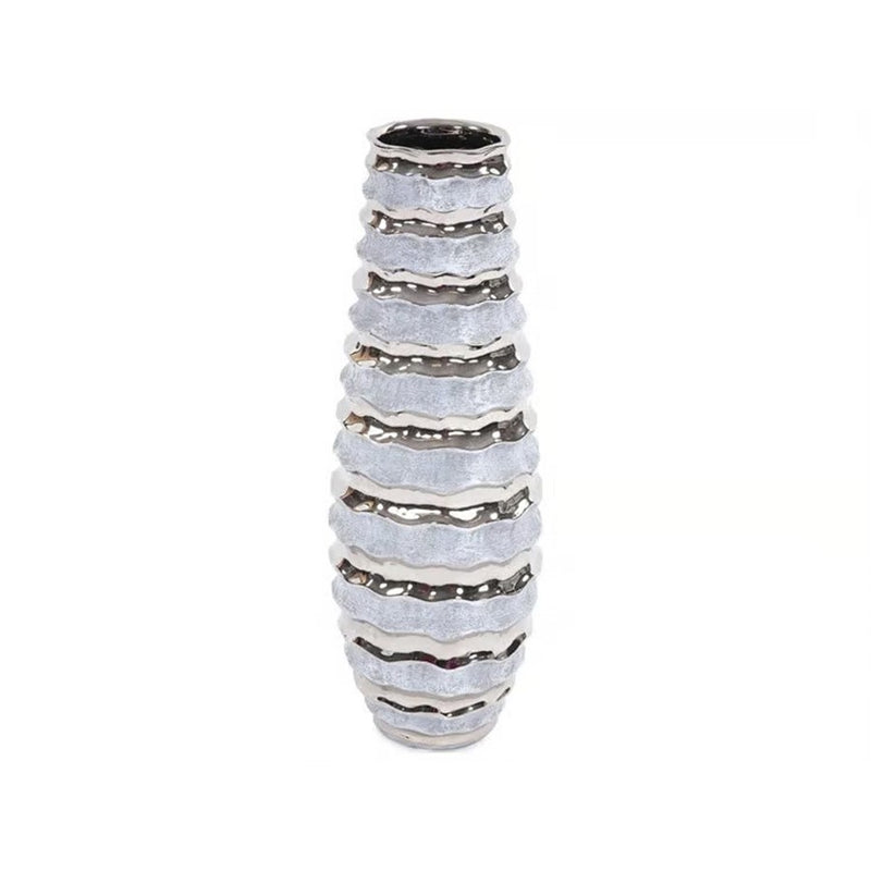 Howard Elliott Two-tone Spiral Ceramic Vase, Blue/Silver - 42045