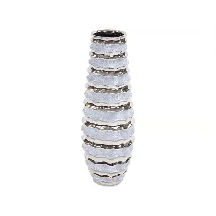 Howard Elliott Two-tone Spiral Ceramic Vase, Blue/Silver - 42045