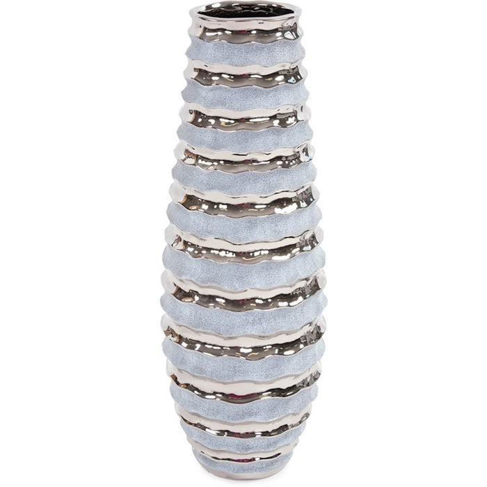 Howard Elliott Two-tone Spiral Ceramic Tall Vase, Blue/Silver - 42046