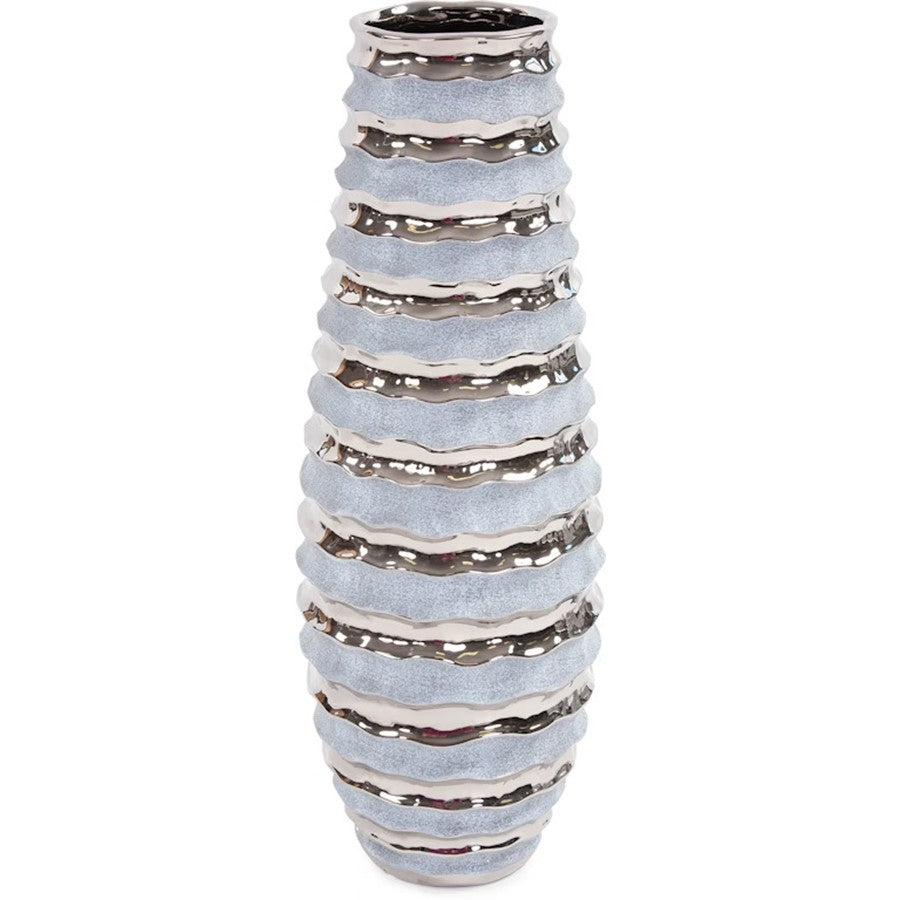 Howard Elliott Two-tone Spiral Ceramic Tall Vase, Blue/Silver - 42046