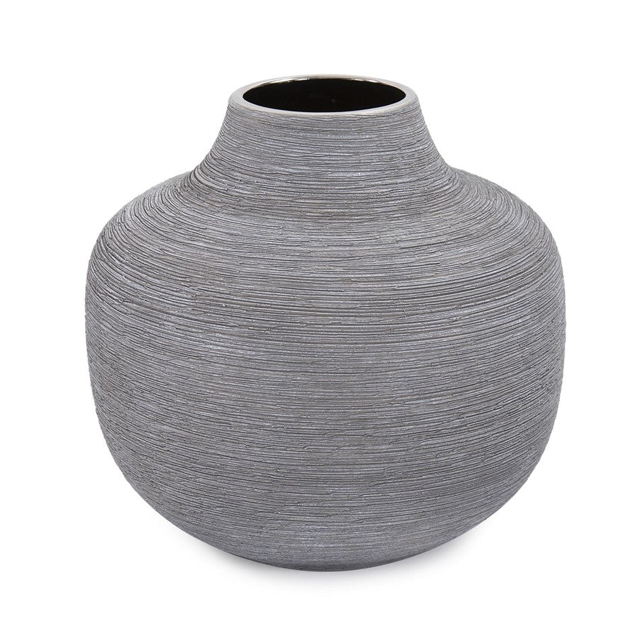 Howard Elliott Niemeyer Short Ceramic Vase, Gray/Silver - 42055