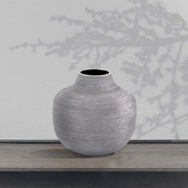 Howard Elliott Niemeyer Short Ceramic Vase, Gray/Silver
