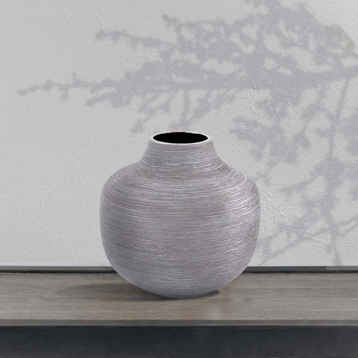 Howard Elliott Niemeyer Short Ceramic Vase, Gray/Silver