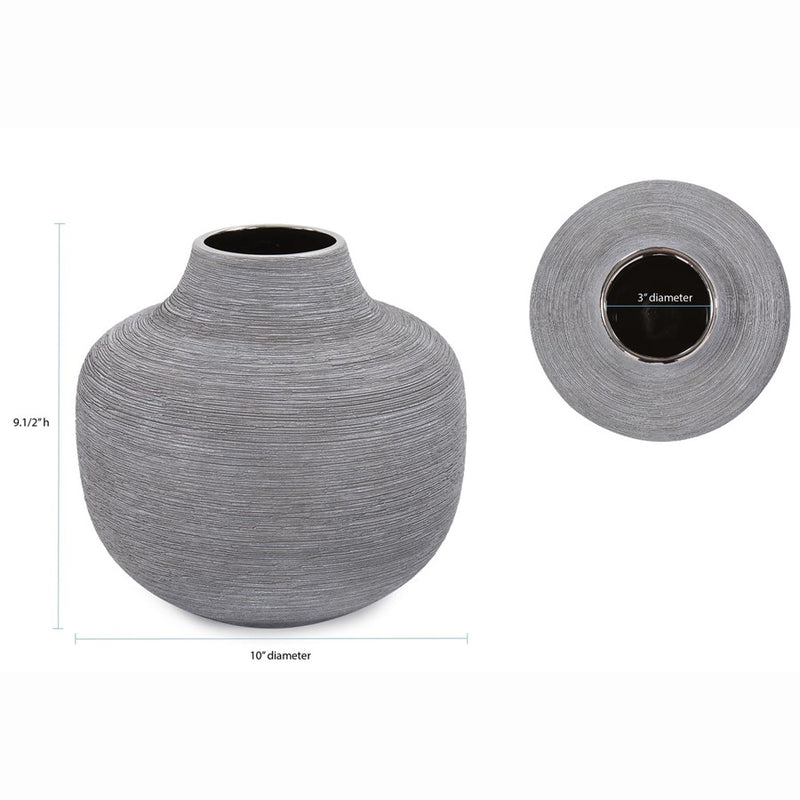 Howard Elliott Niemeyer Short Ceramic Vase, Gray/Silver