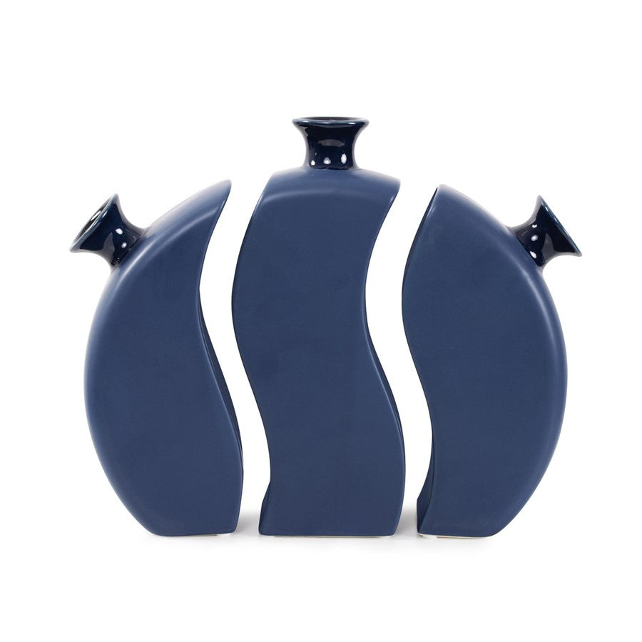 Howard Elliott Delft Blue 3 Piece Floral Vase, Navy - 42077
