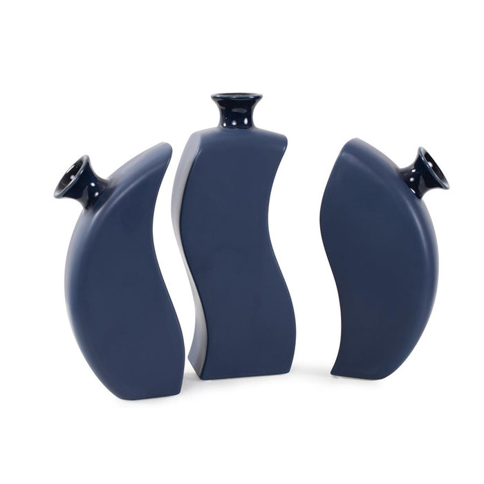 Howard Elliott Delft Blue 3 Piece Floral Vase, Navy