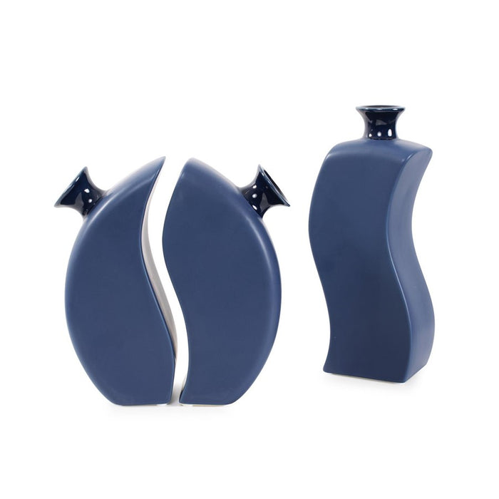 Howard Elliott Delft Blue 3 Piece Floral Vase, Navy