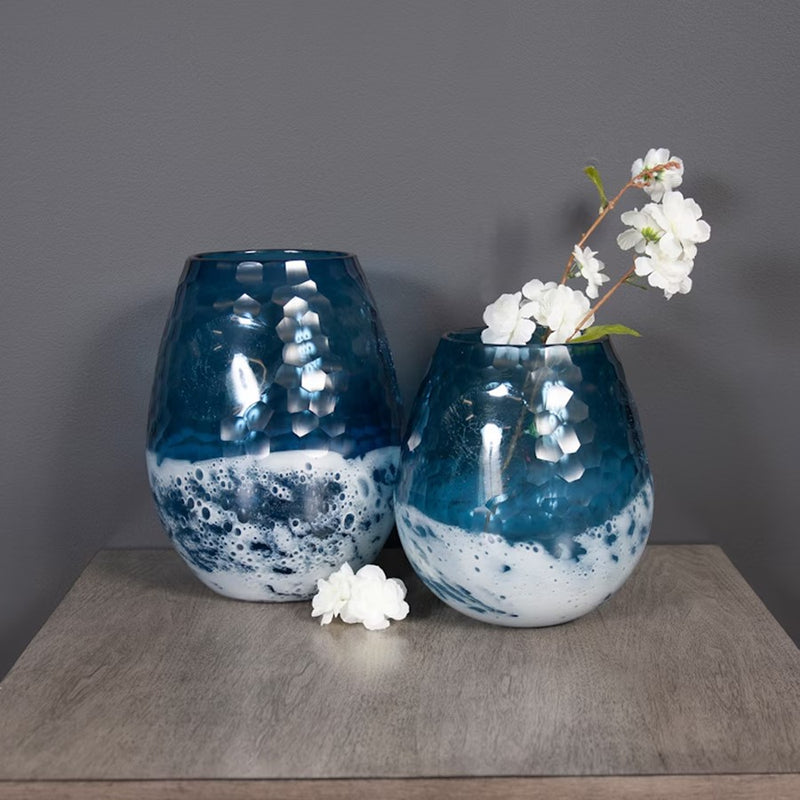 Howard Elliott Blue/Sky Large Bulbous Vase, Blue/White