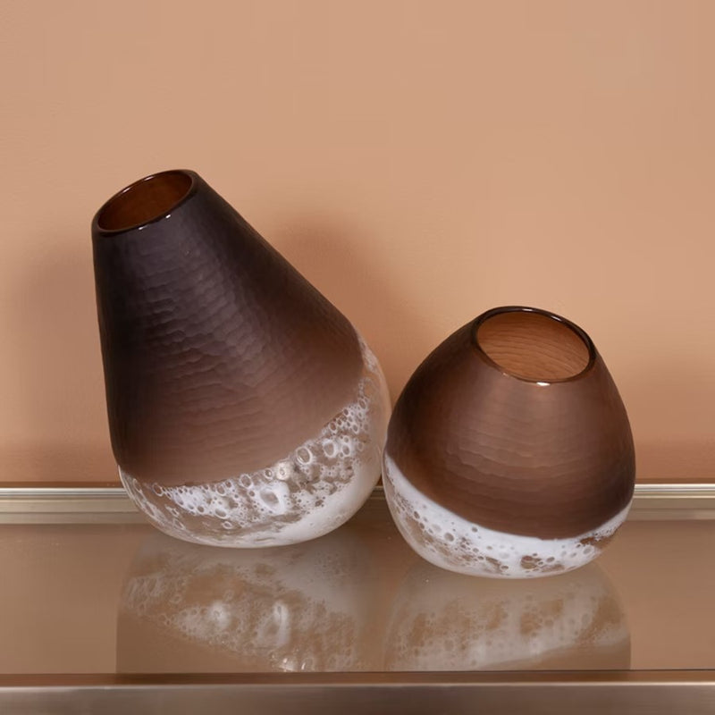 Howard Elliott Slanted Earth Vase Small, Brown/White