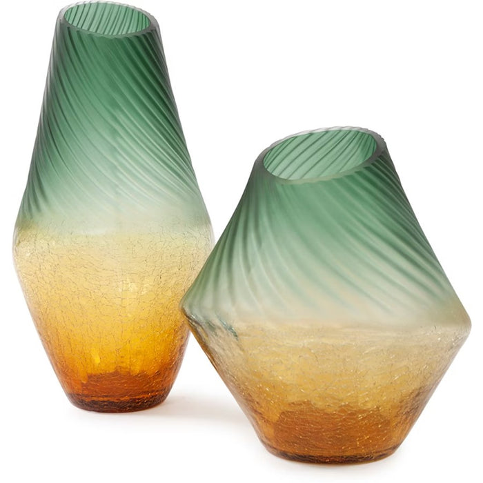 Howard Elliott Golden Murrine Vase Small, Green/Amber