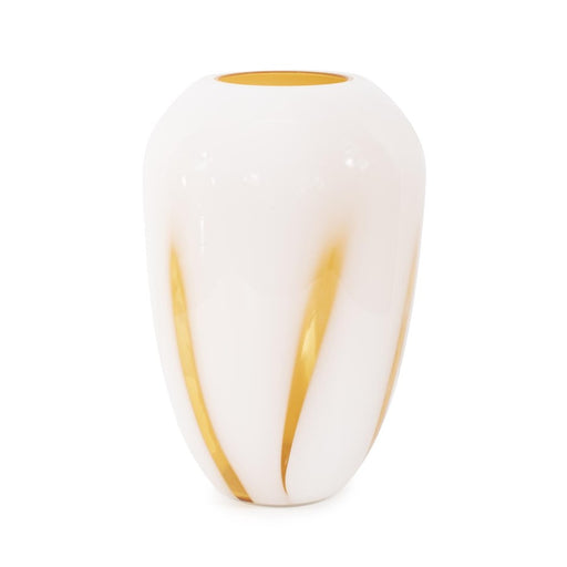 Howard Elliott Grasberg Glass Vase/Short, White/Orange