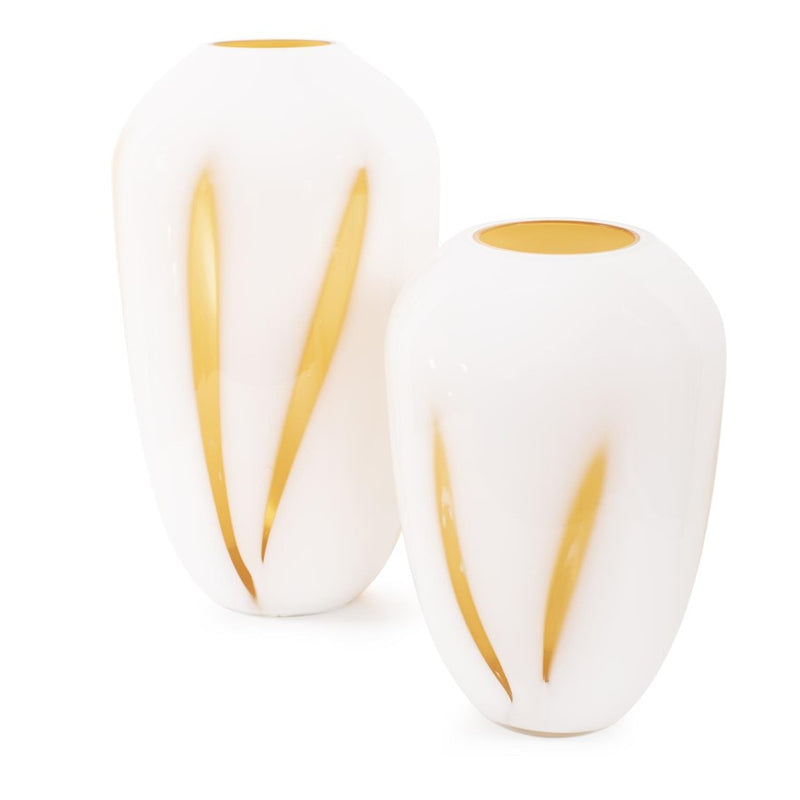 Howard Elliott Grasberg Glass Vase/Short, White/Orange