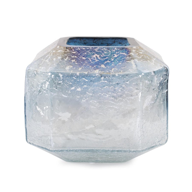 Howard Elliott Lonsdale Iridescent Low Glass Vase, Blue/Silver - 44059