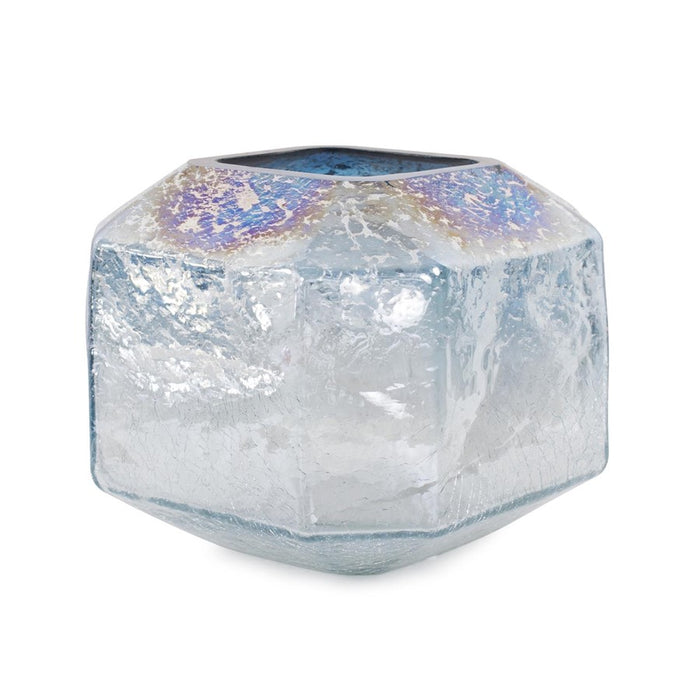 Howard Elliott Lonsdale Iridescent Low Glass Vase, Blue/Silver