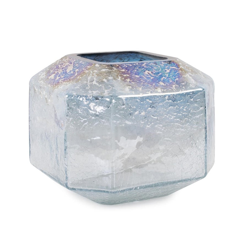 Howard Elliott Lonsdale Iridescent Low Glass Vase, Blue/Silver