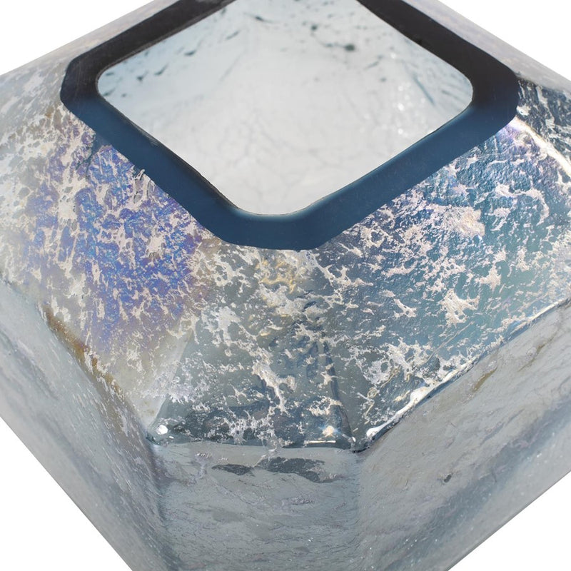 Howard Elliott Lonsdale Iridescent Low Glass Vase, Blue/Silver