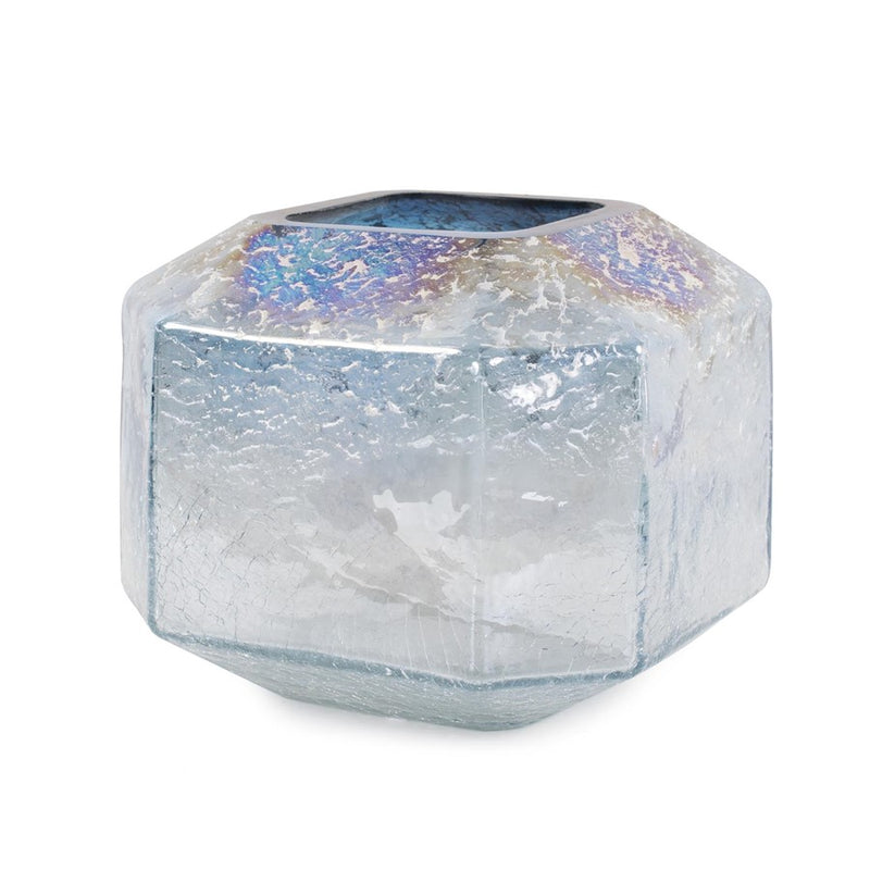 Howard Elliott Lonsdale Iridescent Low Glass Vase, Blue/Silver