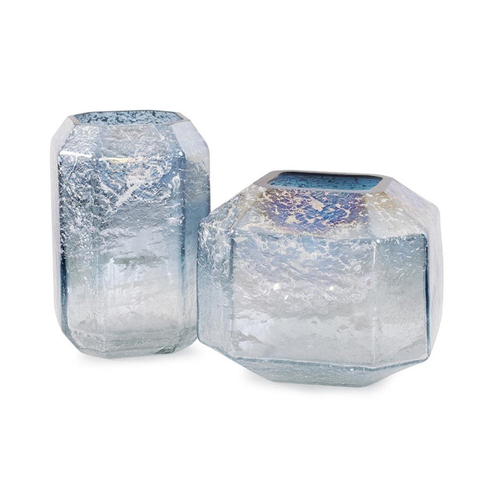 Howard Elliott Lonsdale Iridescent Low Glass Vase, Blue/Silver