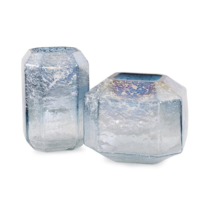 Howard Elliott Lonsdale Iridescent Tall Glass Vase, Blue/Silver