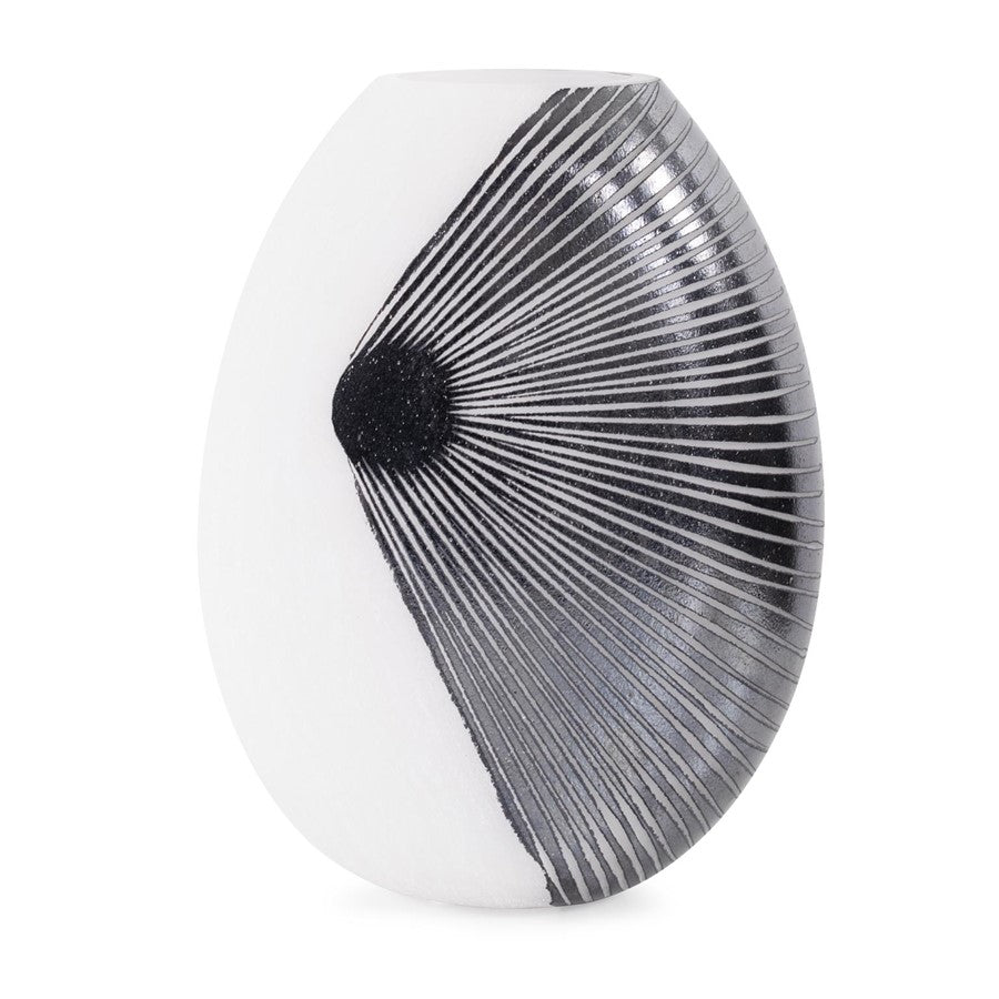 Howard Elliott Oxman Hypnotic Short Glass Vase, Black/White - 44074